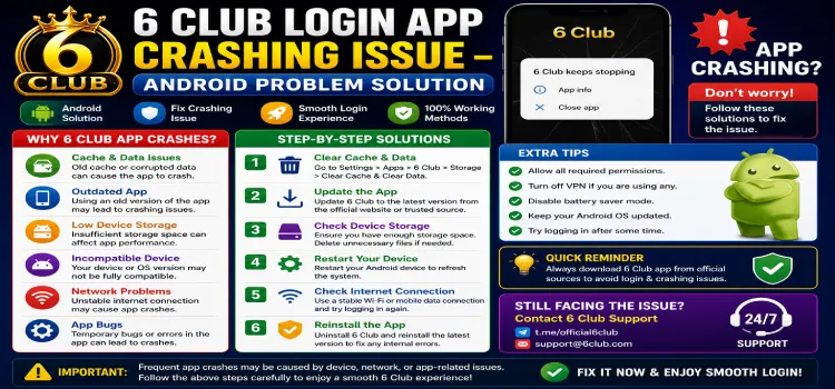 6 Club Login App Crashing Issue